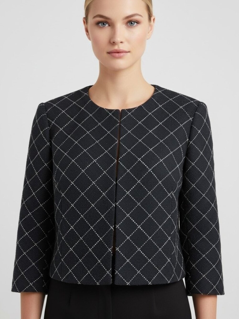 HUGO BOSS Jimi Navy White Windowpane Textured Cotton Blend Jacket US 14 EU 46